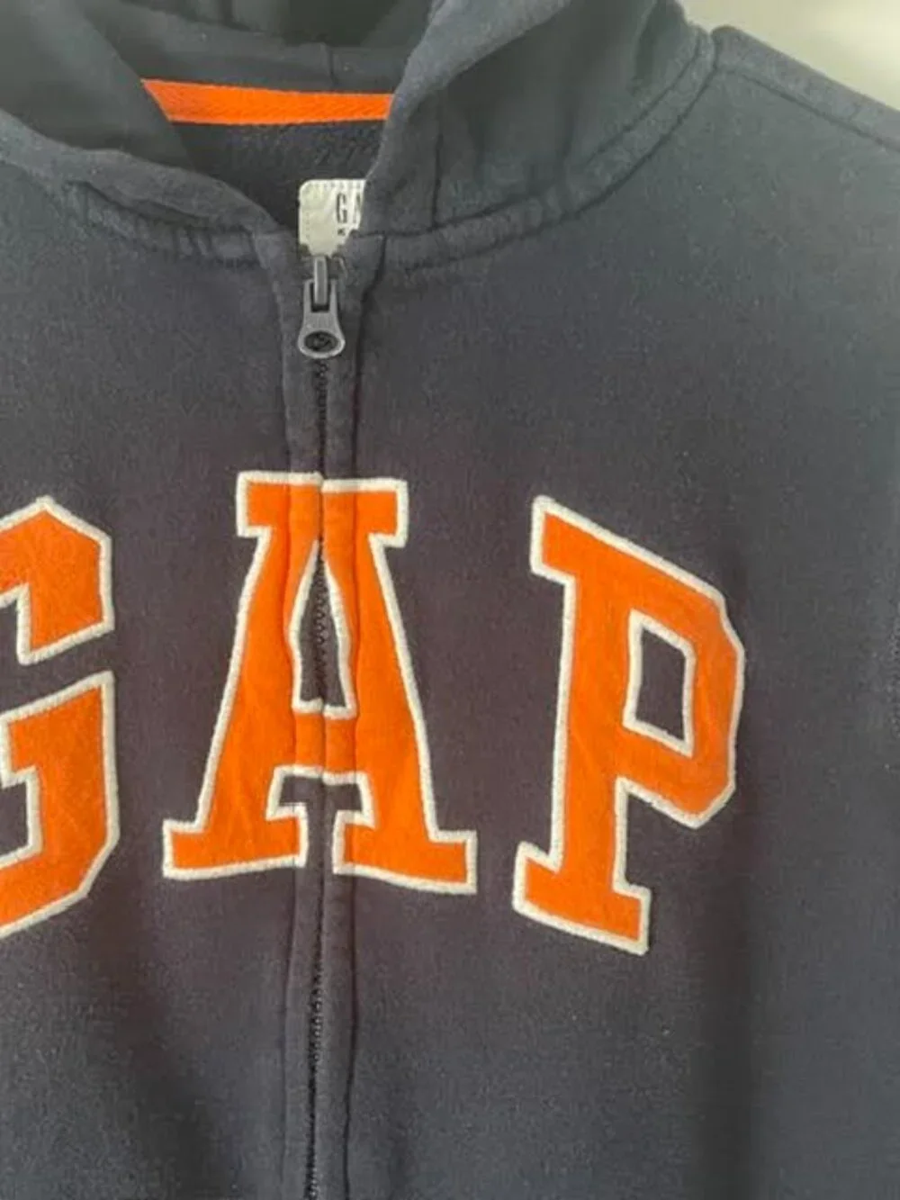 Gap Kids Navy Blue Orange Logo Full-Zip Fleece Hoodie – Size L